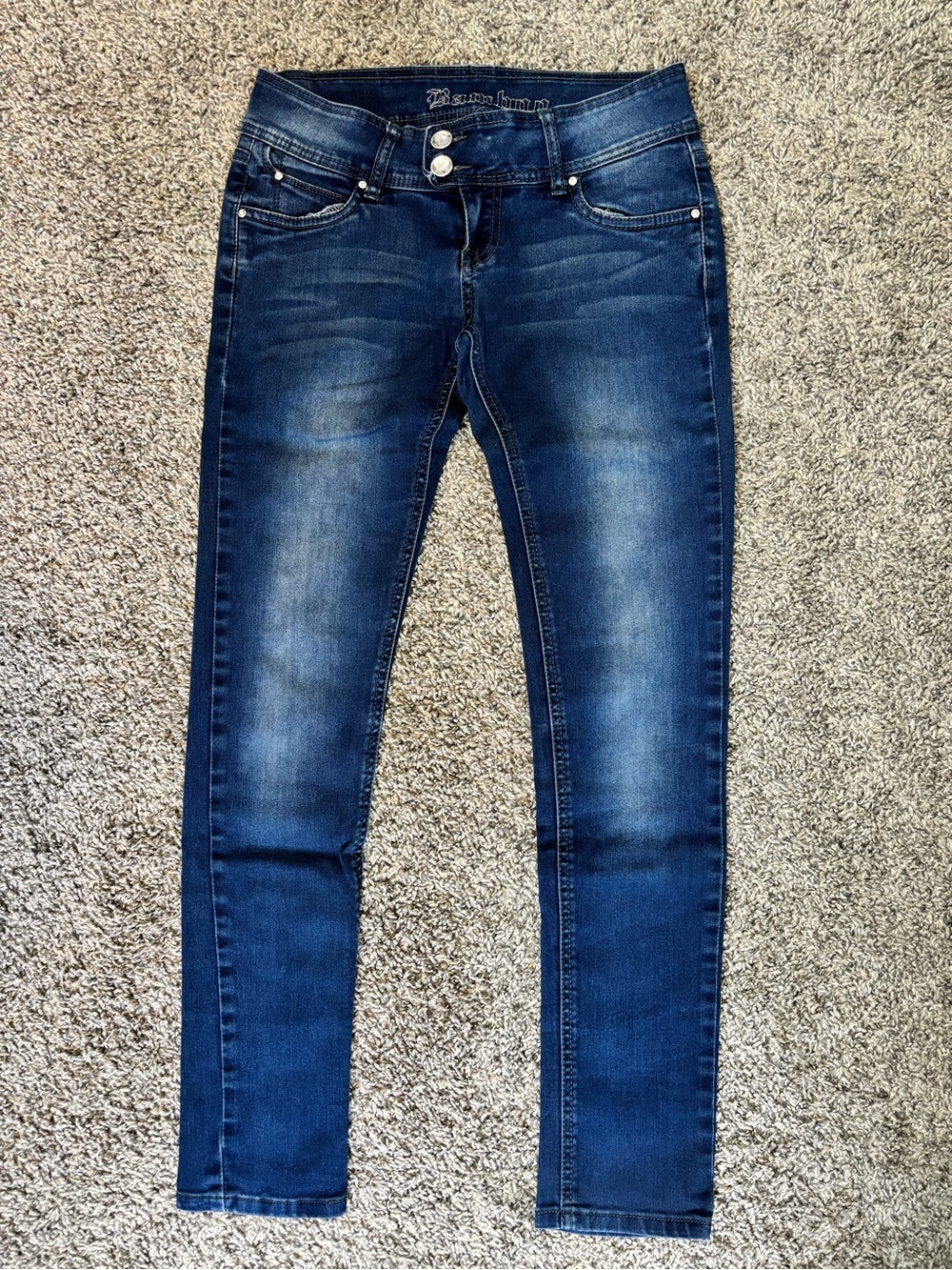 BAMBOO Women's Dark Blue Skinny Jeans with Faded Detailing